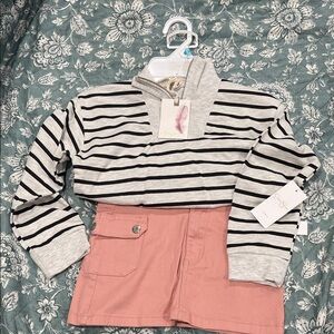 Striped Gray and Black Kids Shirt w pink skirt by Jessica Simpson
